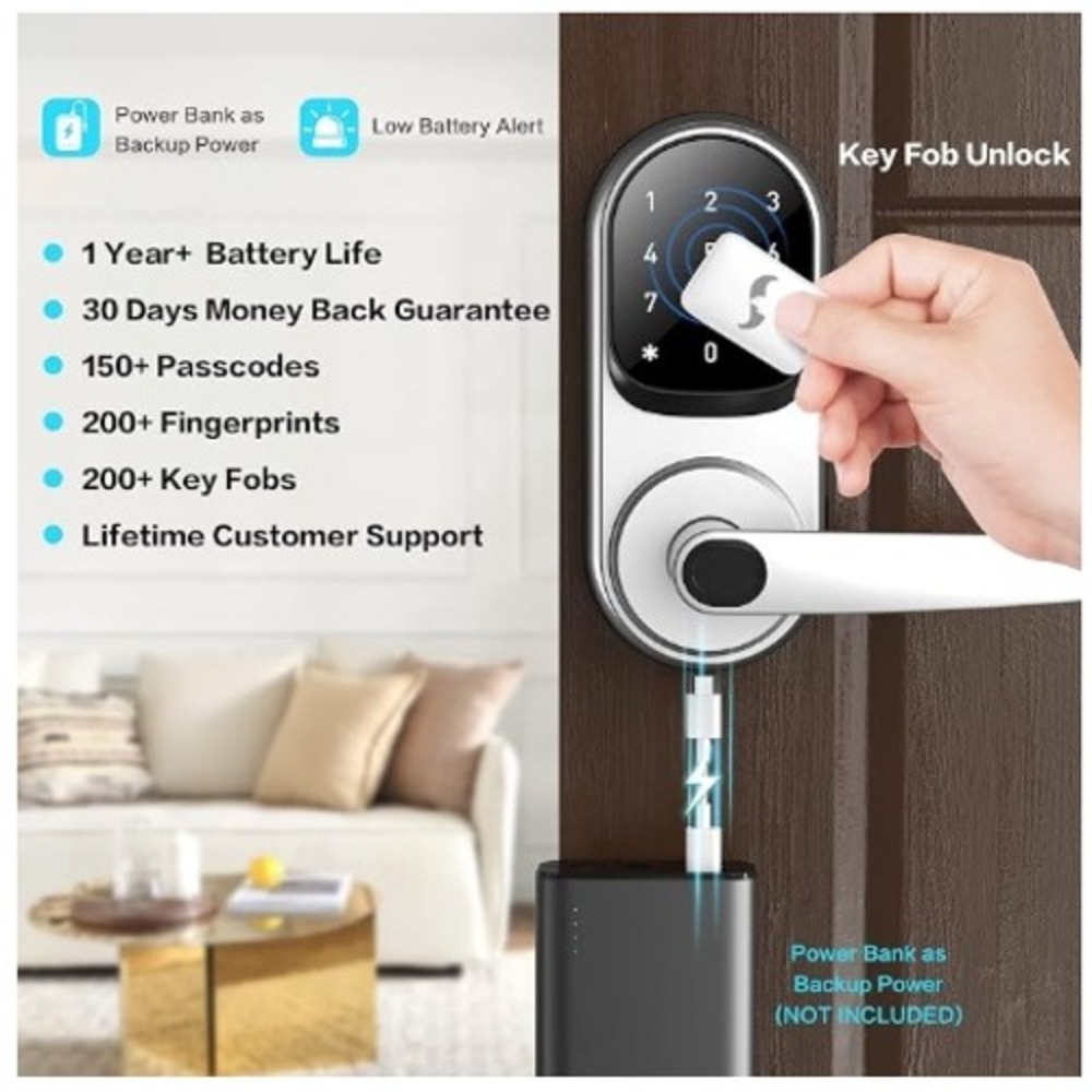 Sifely X Smart Lock Fingerprint Keyless Entry Door Handle Silver USED, WORKS - Picture 3 of 16